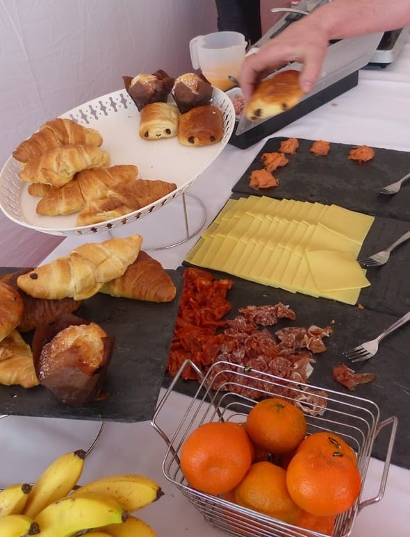 An assortment of pastries, cheese and ham at Fayre Do's catering London Marathon