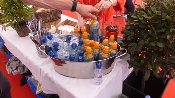 An ice bucket of water and Lucozade at Fayre Do's catering